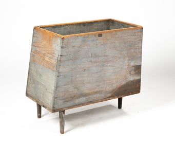 AMERICAN PRIMITIVE BLUE-PAINTED PINE OPEN-TOP BIN.
