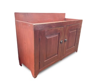 AMERICAN RED-PAINTED PINE AND POPLAR DRY SINK.