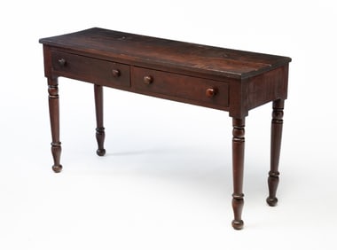 AMERICAN SHERATON CHERRY TWO-DRAWER WORK TABLE.