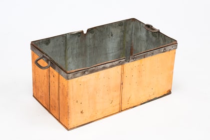 LARGE AMERICAN COPPER BIN WITH HANDLES.