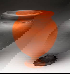 WEDGWOOD TERRACOTTA URN.: England, 19th Century. Baluster form with flared top rim and circular foot, stamped on underside. 10"h.