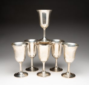 SIX WALLACE STERLING SILVER GOBLETS.