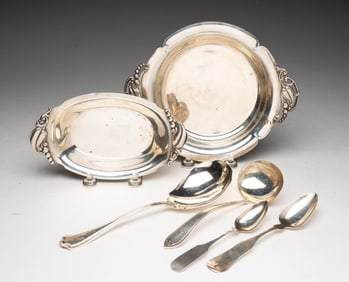 SIX SILVER TABLEWARE ITEMS, INCL. WEBSTER, DOMINICK & HAFF, REED & BARTON, J. CURRY, AND T.P.