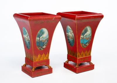 PAIR OF MAITLAND-SMITH DIRECTOIRE STYLE TOLE-PEINTE JARDINIÈRES.
