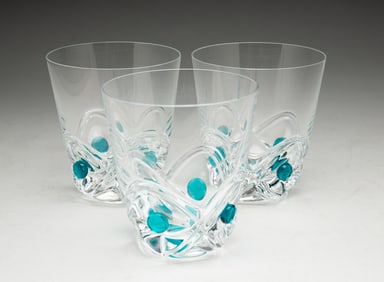 THREE LALIQUE "FLORIDE" CRYSTAL TUMBLERS.