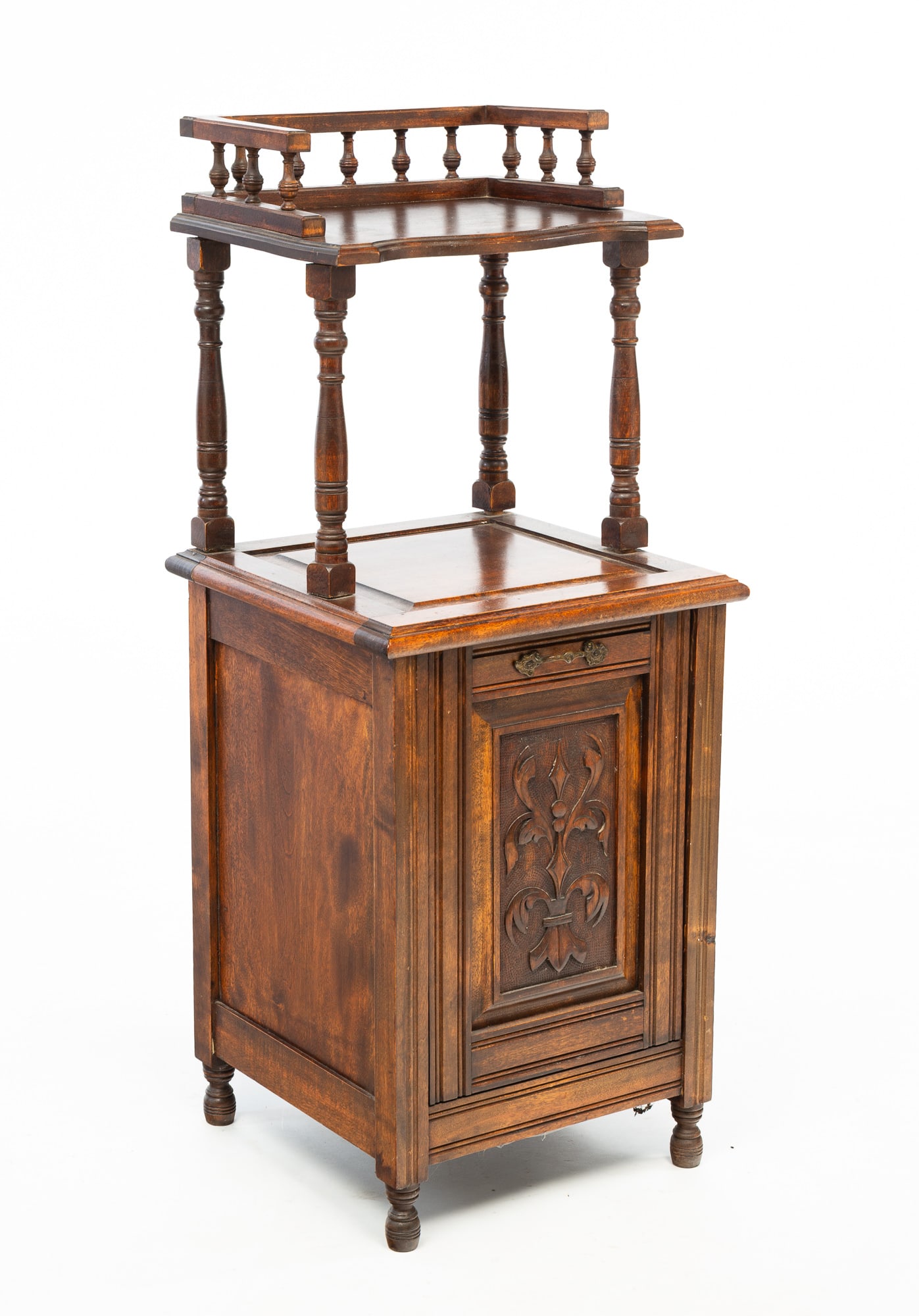VICTORIAN WALNUT COAL HOD WITH ETAGERE TOP. (1 of 6)