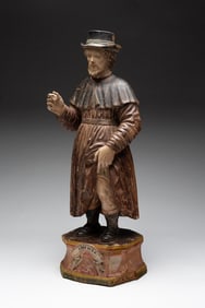 INDIAN CARVED AND POLYCHROME PAINTED WOODEN FIGURE OF SAINT ROCH.