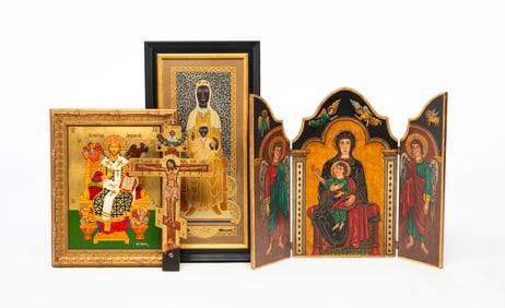 FOUR PIECES OF RELIGIOUS ART.