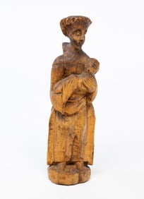 ST. ANTHONY CARVED WOOD FIGURE.