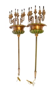 PAIR OF NEOCLASSICAL STYLE PAINTED AND GILT-DECORATED WALL-MOUNTED TORCHIÈRES.