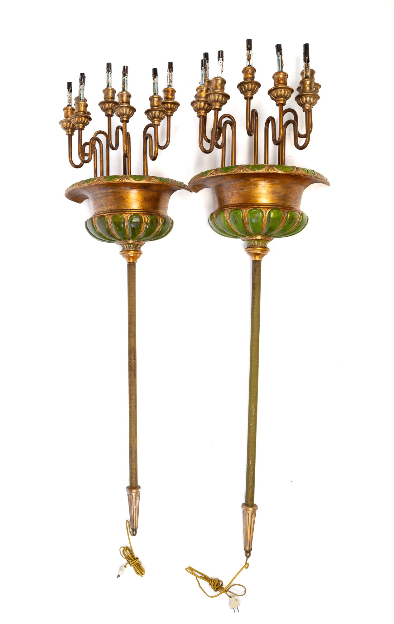 PAIR OF NEOCLASSICAL STYLE PAINTED AND GILT-DECORATED WALL-MOUNTED TORCHIÈRES. (1 of 8)