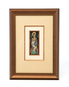 ENAMEL ON COPPER MADONNA AND CHILD.
