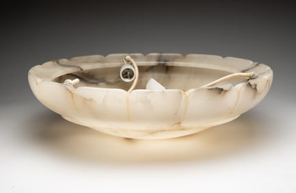 ALABASTER THREE LIGHT CHANDELIER.