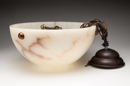 ALABASTER THREE LIGHT CHANDELIER.