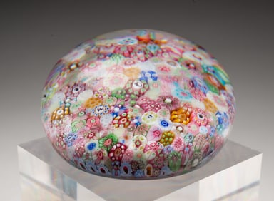 BACCARAT CLOSE PACK MILLEFIORI AND ZODIAC GLASS PAPERWEIGHT.