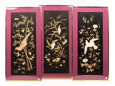 THREE ASIAN EMBROIDERY PANELS.