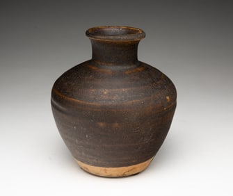ASIAN MATTE BROWN GLAZED EARTHENWARE VASE.
