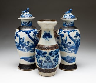CHINESE VASE AND TWO LIPPED JARS.