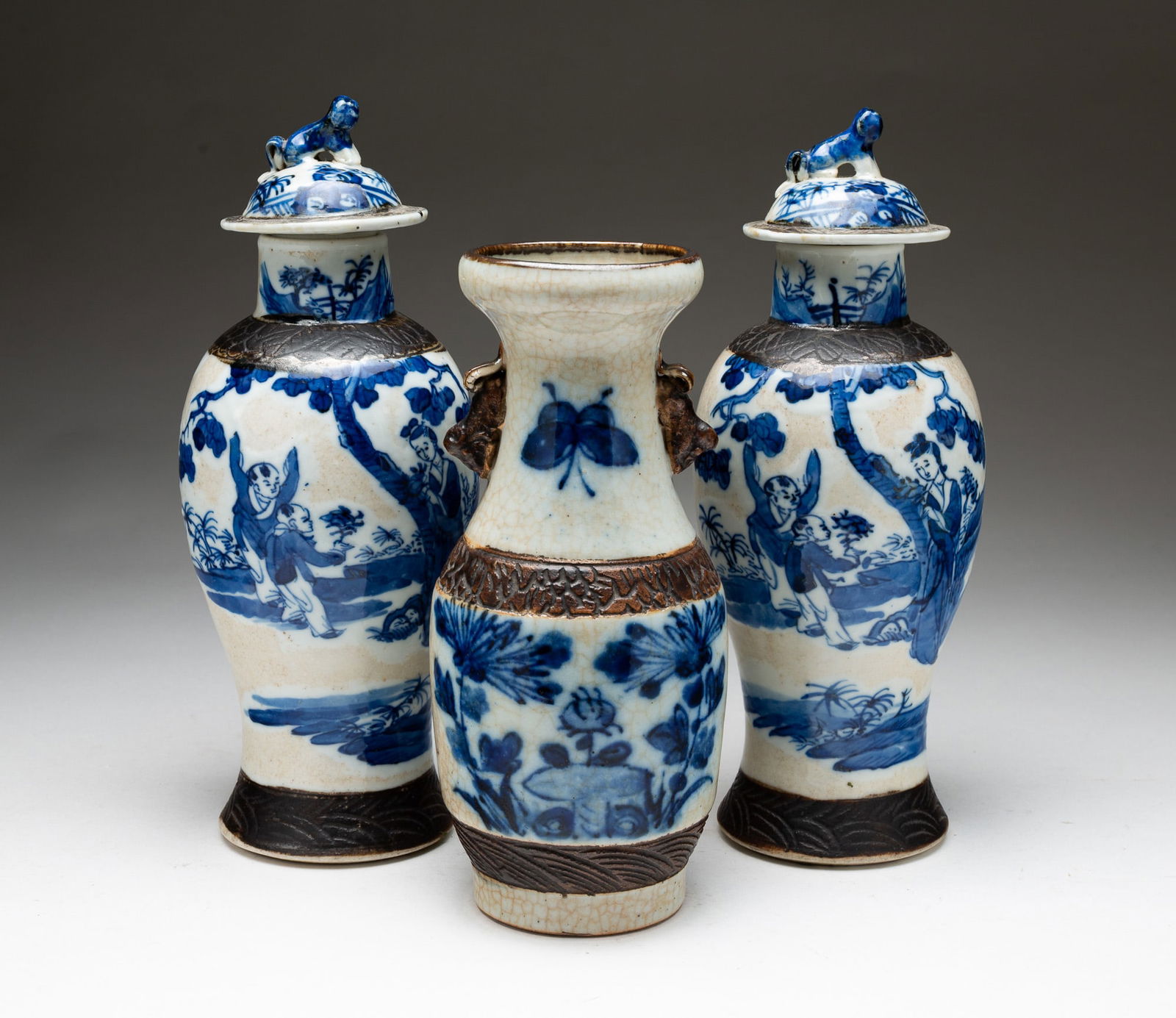 CHINESE VASE AND TWO LIPPED JARS. (1 of 5)