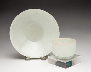 CHINESE QINGBAI GLAZED BOWL AND DIMINUTIVE JAR.