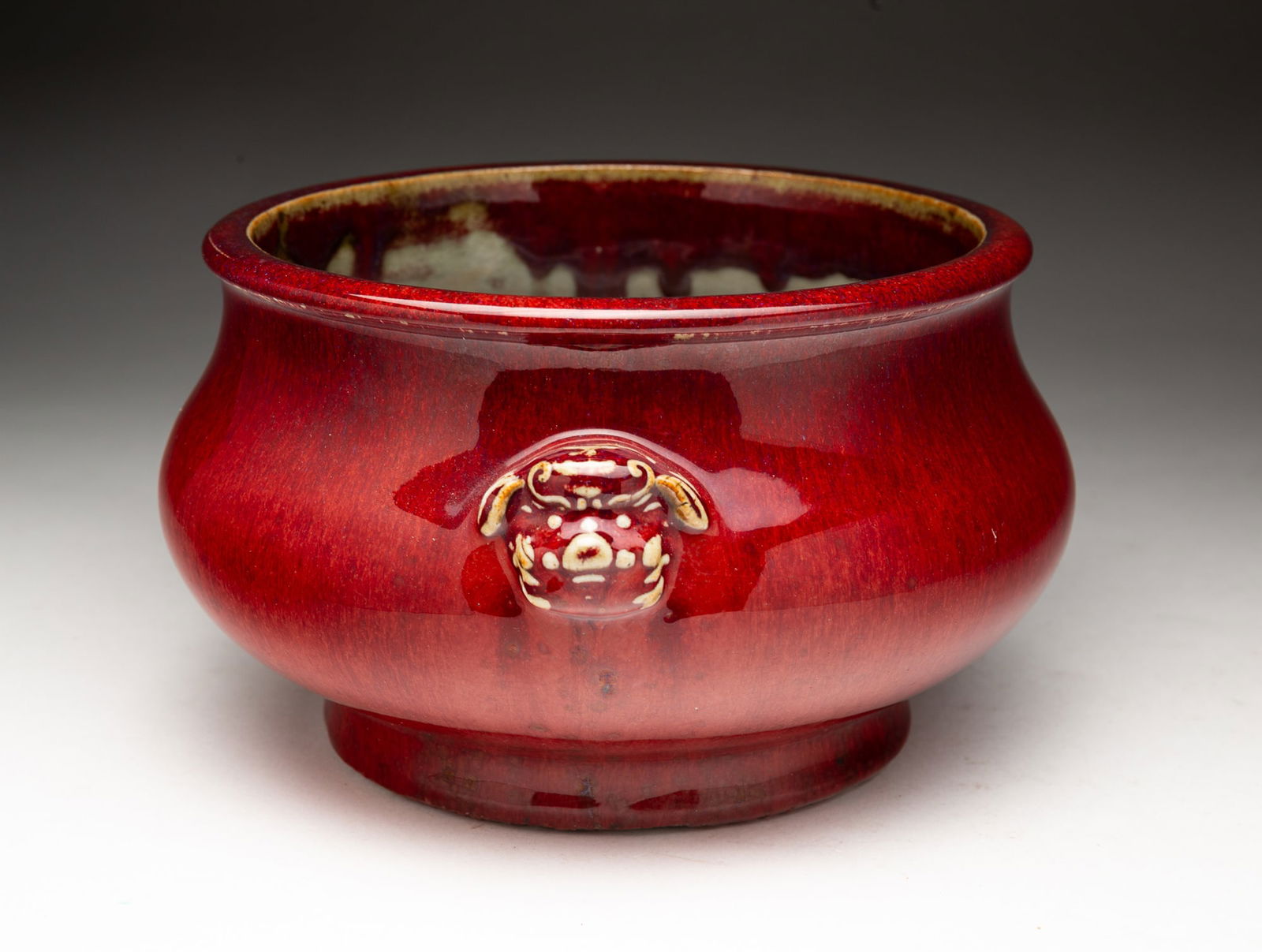 CHINESE OXBLOOD GLAZED PORCELAIN CENSER. (1 of 4)