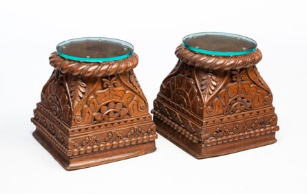 PAIR OF LARGE ASIAN CARVED WOODEN PEDESTALS.