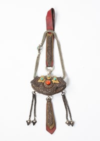 TIBETAN LEATHER, SILVER, AND BRASS TINDER POUCH, BAGHU, OR CHUCKMUK.