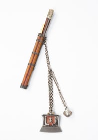 ASIAN CHOPSTICK AND KNIFE SCABBARD WITH TINDER POUCH.
