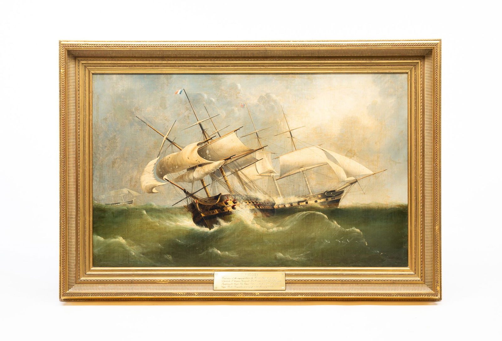 JOHN AND FREDERICK TUDGAY (ENGLAND, 1841-1921) SHIP BATTLE SCENE.