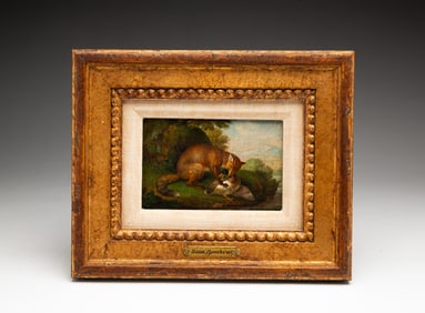 ATTRIBUTED TO ROSA BONHEUR (FRENCH, 1822-1899), OIL ON CANVAS SCENE OF A FOX CATCHING A DUCK.
