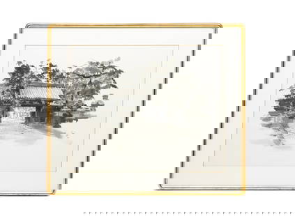 CHINESE INK AND WATERCOLOR ON PAPER.: China, dated 1998. Depicting a pagoda gate surrounded by trees. Signed and dated with a red seal at lower right. Matted and framed, 35.5"h. 40.5"w.