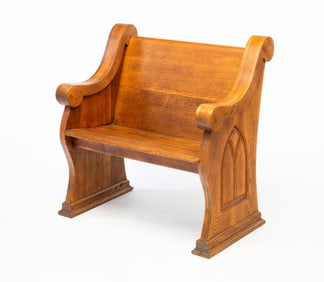 TWO SEAT OAK CHURCH PEW.
