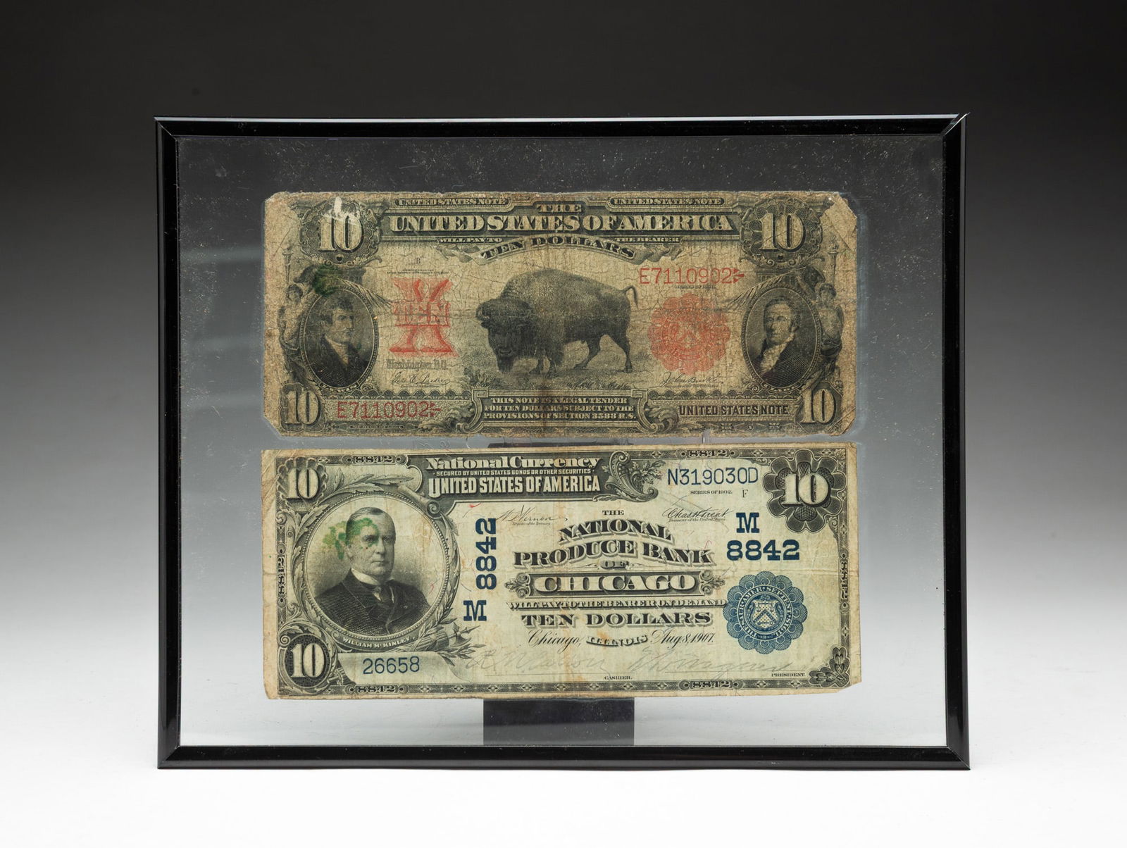 TWO EARLY AMERICAN TEN-DOLLAR BANK NOTES. (1 of 4)