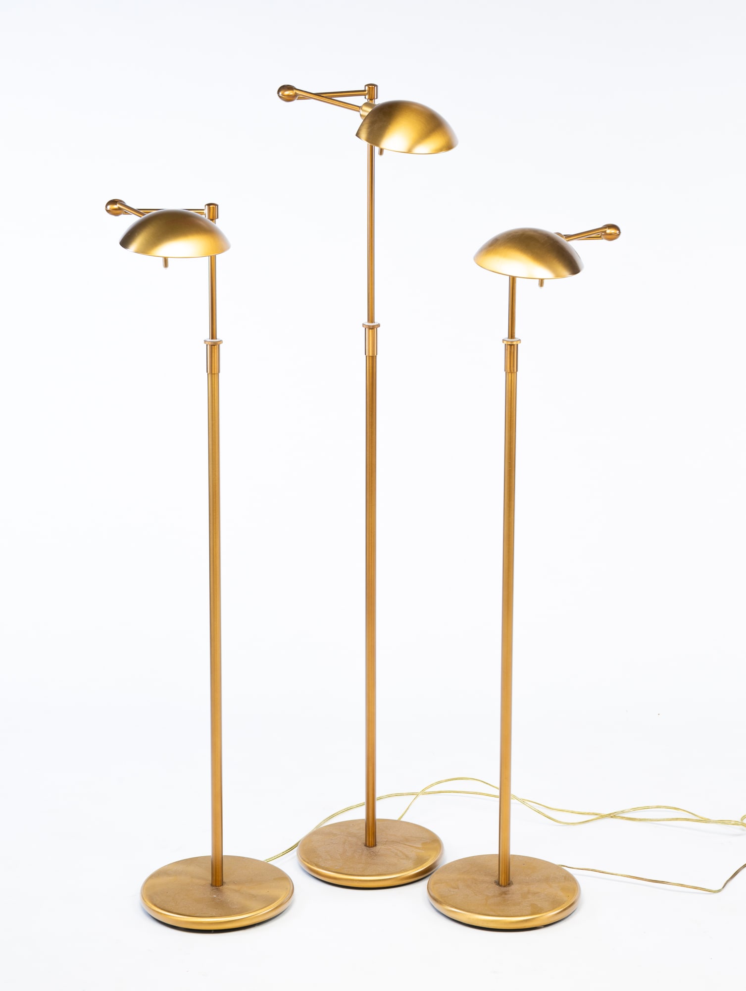 THREE GERMAN HOLTKOTTER LEUCHTEN BRASS ADJUSTABLE SWING ARM FLOOR LAMPS. (1 of 4)