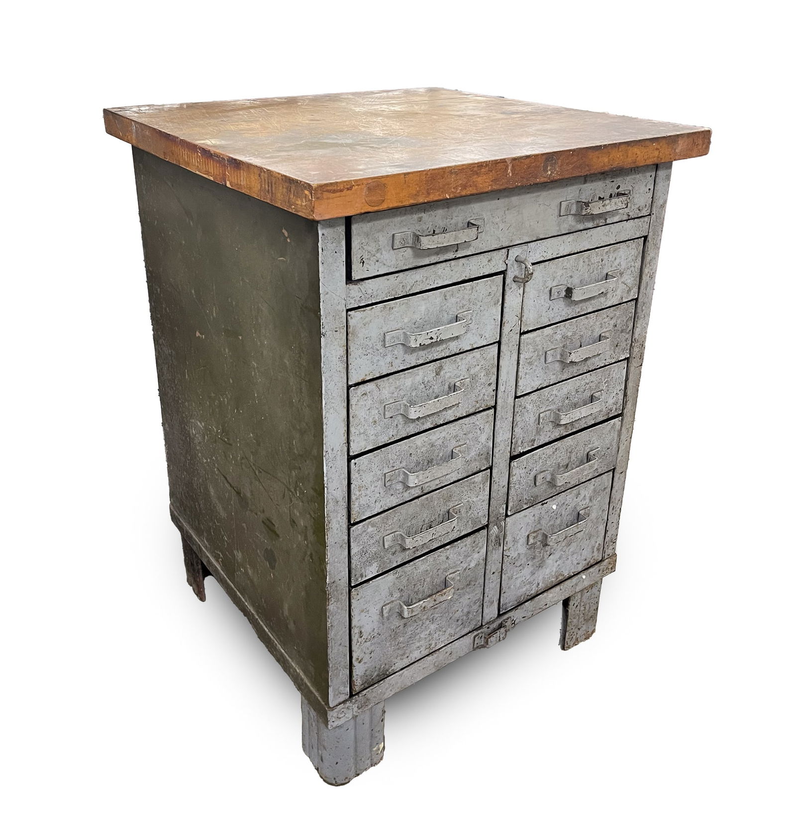 INDUSTRIAL STEEL CASE OF DRAWERS WITH BUTCHER BLOCK TOP. (1 of 5)