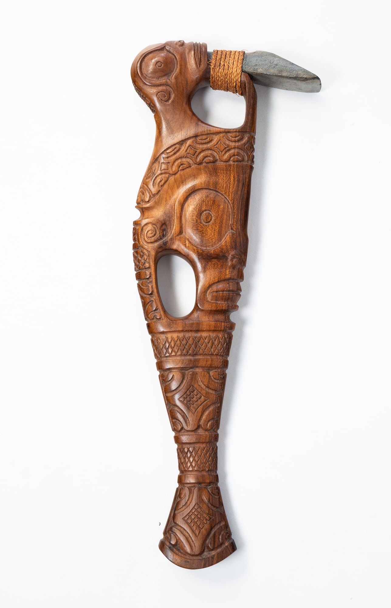 FRENCH POLYNESIAN WOOD AND STONE ADZE OR CEREMONIAL AXE. (1 of 4)