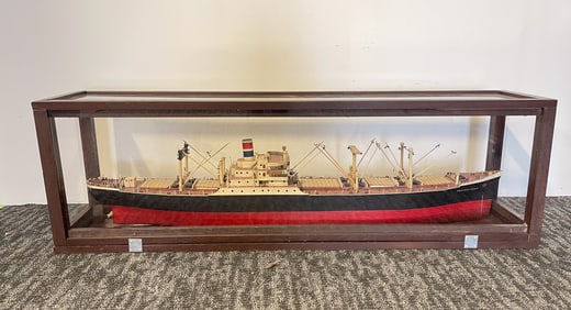 LARGE "AMERICAN SCOUT" CARGO SHIP MODEL WITH DISPLAY CASE.