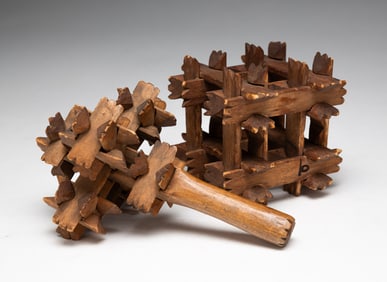 AMERICAN FOLK ART CHIP-CARVED WHIMSY AND RATTLE.