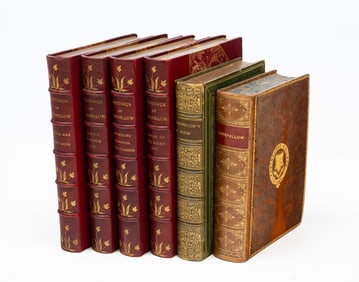 SIX LEATHER BOUND VOLUMES OF H.W. LONGFELLOW.
