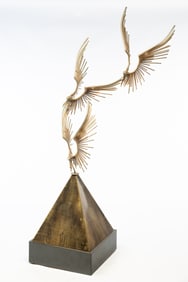 CURTIS JERÉ "BIRDS IN FLIGHT" MIXED METAL SCULPTURE.