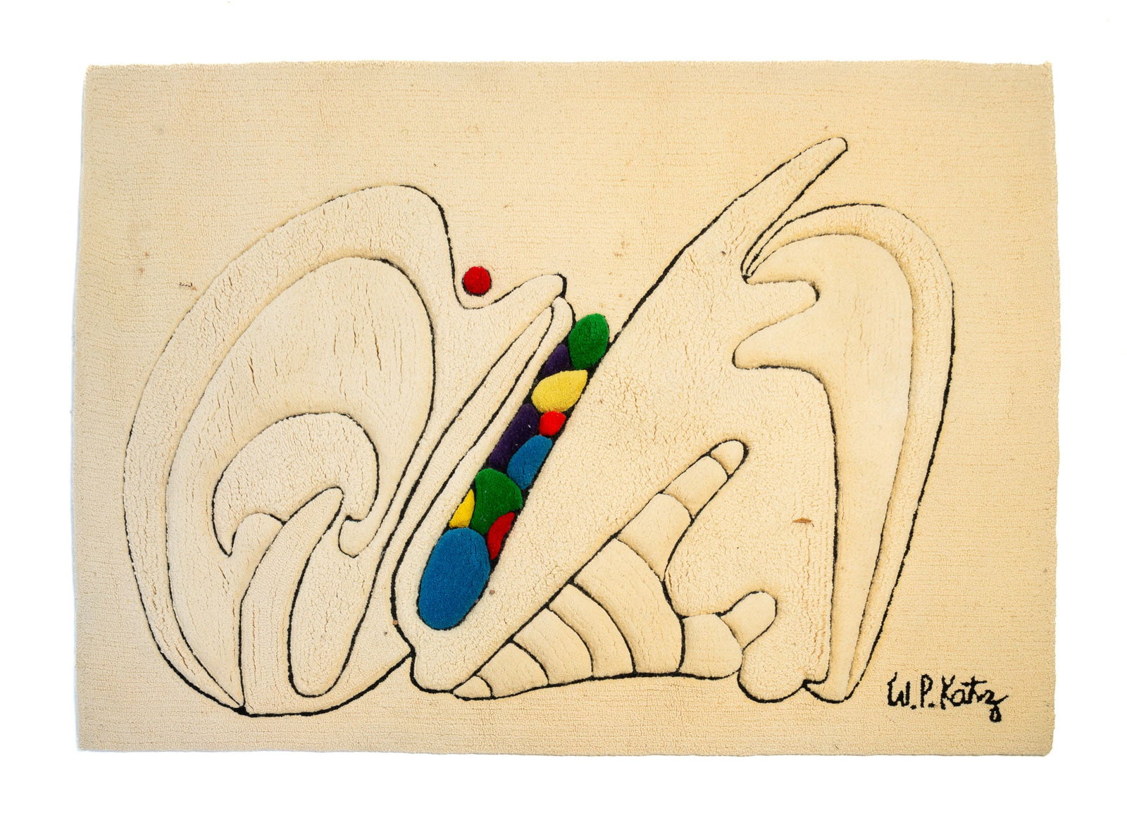 WILLIAM P. KATZ (AMERICAN, 1926-2003) "GEMSTONES" SCULPTED WOOL RUG. (1 of 6)
