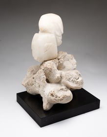 WILLIAM P. KATZ (AMERICAN, 1926-2003) "ANGEL FISH" ALABASTER AND CORAL SCULPTURE.