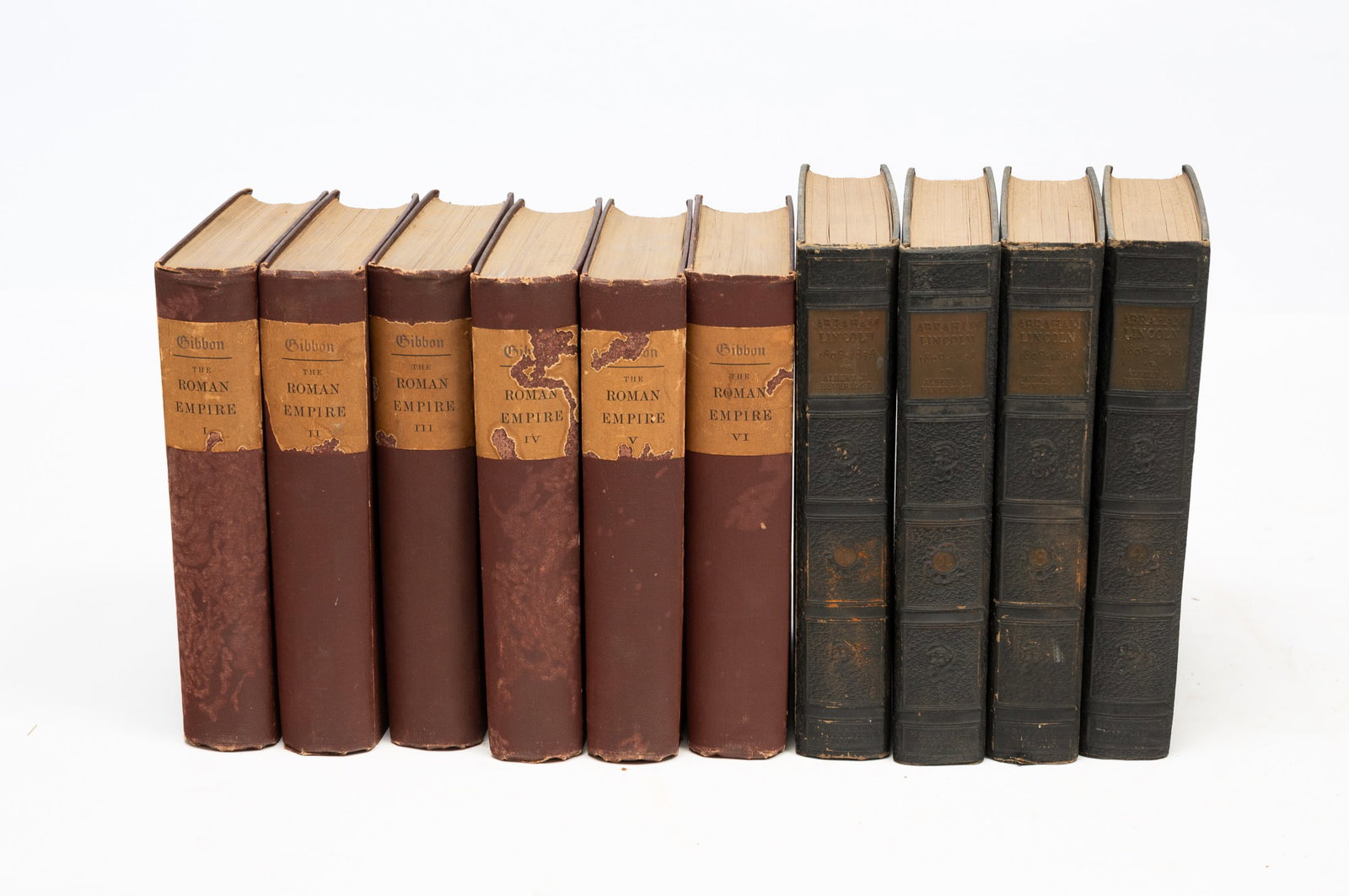 "THE HISTORY OF THE DECLINE AND FALL OF THE ROMAN EMPIRE" BY EDWARD GIBBON AND "ABRAHAM LINCOLN: Volumes I-VI of the "History of the Decline and Fall of the Roman Empire" by Edward Gibbon, with notes by Dean Milman, M. Guizot, and Dr. William Smith. Published by Harper and Brothers, New York, ca.