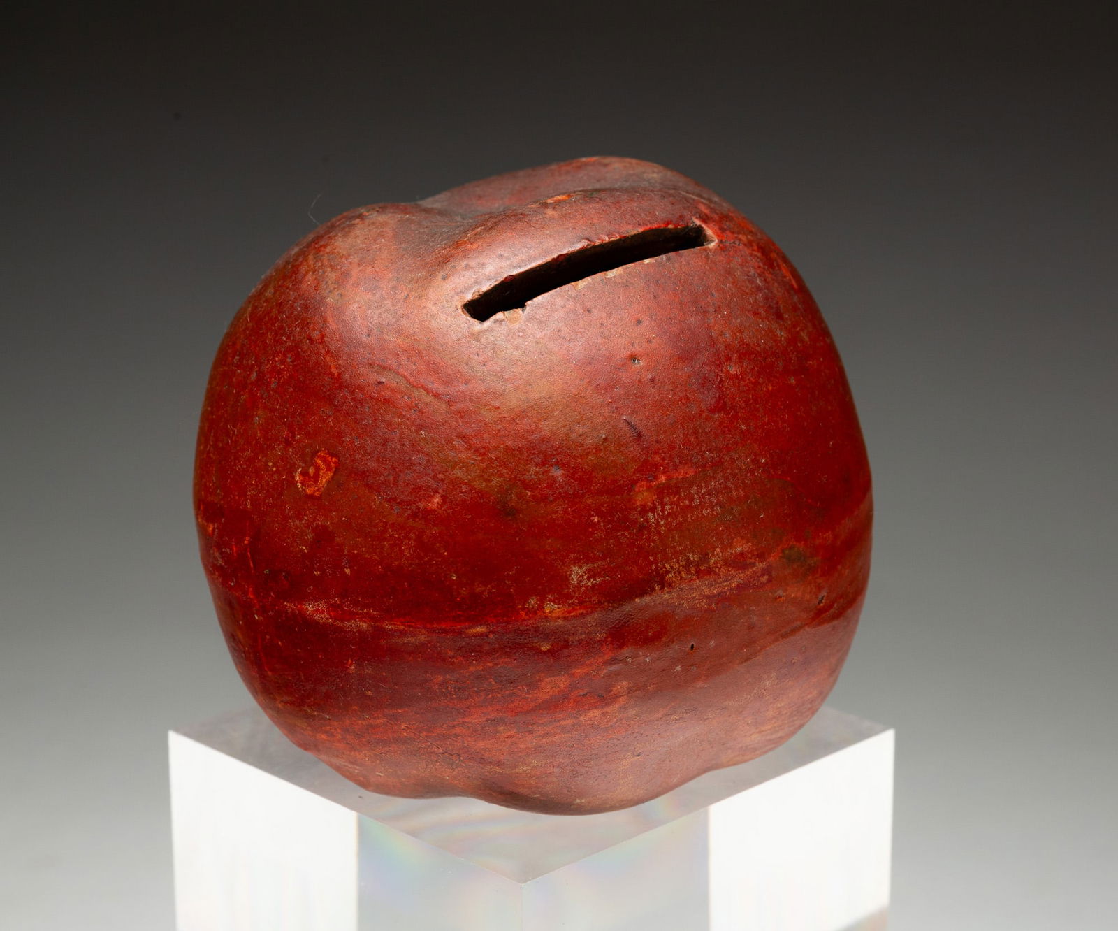 AMERICAN PAINT-DECORATED POTTERY APPLE BANK. (1 of 4)