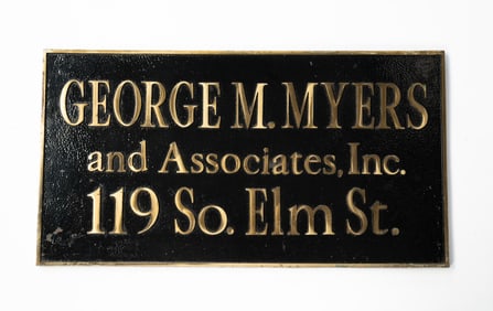 GEORGE M. MEYERS BRASS BUSINESS PLAQUE.