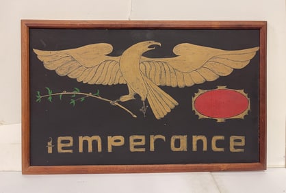 AMERICAN FOLK ART PAINTED AND GILT-DECORATED "TEMPERANCE" SIGN WITH SPREAD-WINGED EAGLE.