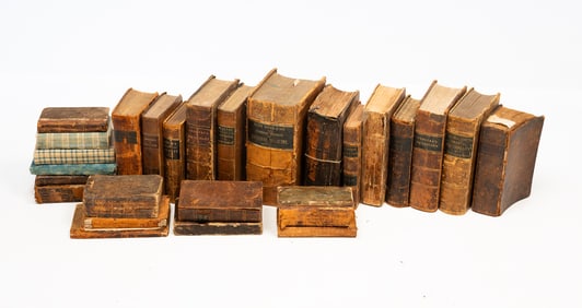 COLLECTION OF DECORATIVE LEATHER-BOUND BOOKS.