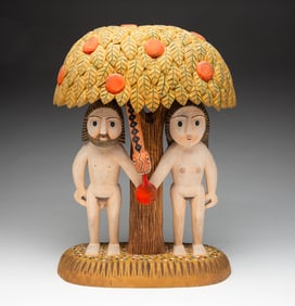 TADEUSZ KACALAK ADAM AND EVE WOOD CARVING.