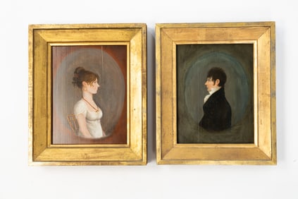 ATTRIBUTED TO JACOB EICHOLTZ (AMERICAN, 1776-1842) PAIR OF OIL ON PANEL PORTRAITS OF A GENTLEMAN AND