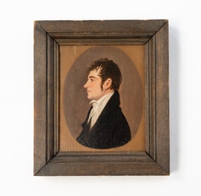 JACOB EICHHOLTZ (AMERICAN, 1776-1842) OIL ON BOARD MINIATURE PORTRAIT OF A YOUNG GENTLEMAN.